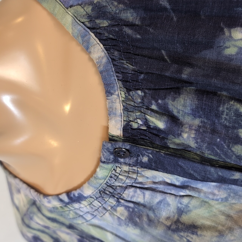 NEW Cabi Woodstock Blue Green Tie Dye Linen Babydoll Top Tunic Size Medium - Picture 8 of 15